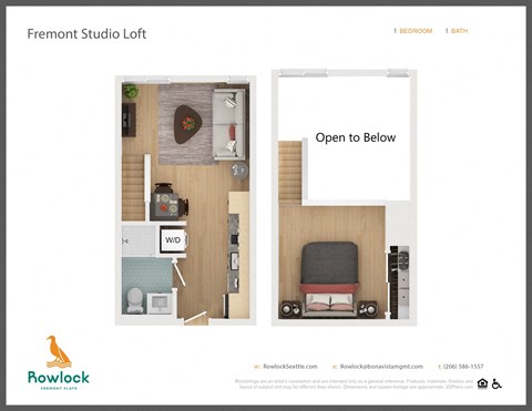 Floor plan for 1 bed, 1 bath, 369 sqft